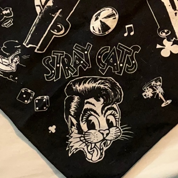 Vintage Stray Cats Rock Band Rockabilly Black Cloth Bandana 1982 Fan Club 20" - Picture 6 of 6